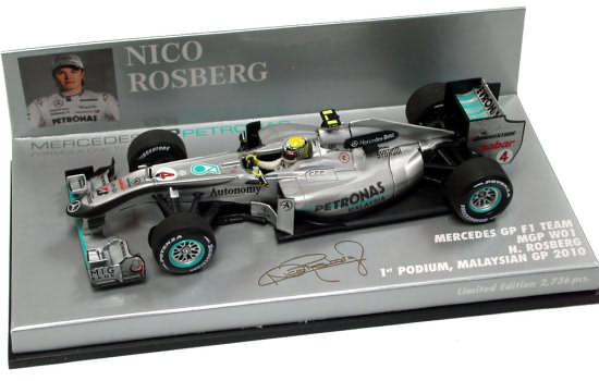 Mercedes W01 Nico Rosberg GP Malaisie 1er podium 2010 Minichamps 1/43