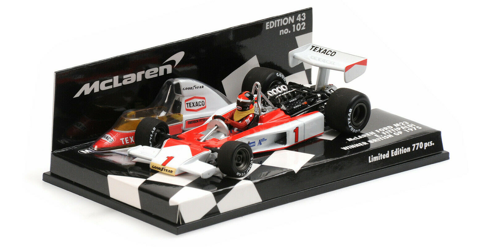 McLaren Ford M23 Emerson Fittipaldi GP Angleterre 1975 Minichamps 1/43